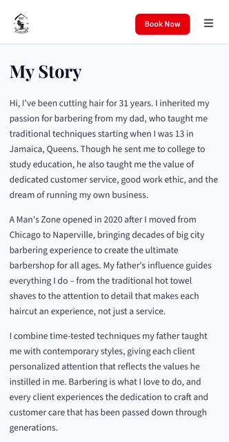 A Man's Zone mobile about page