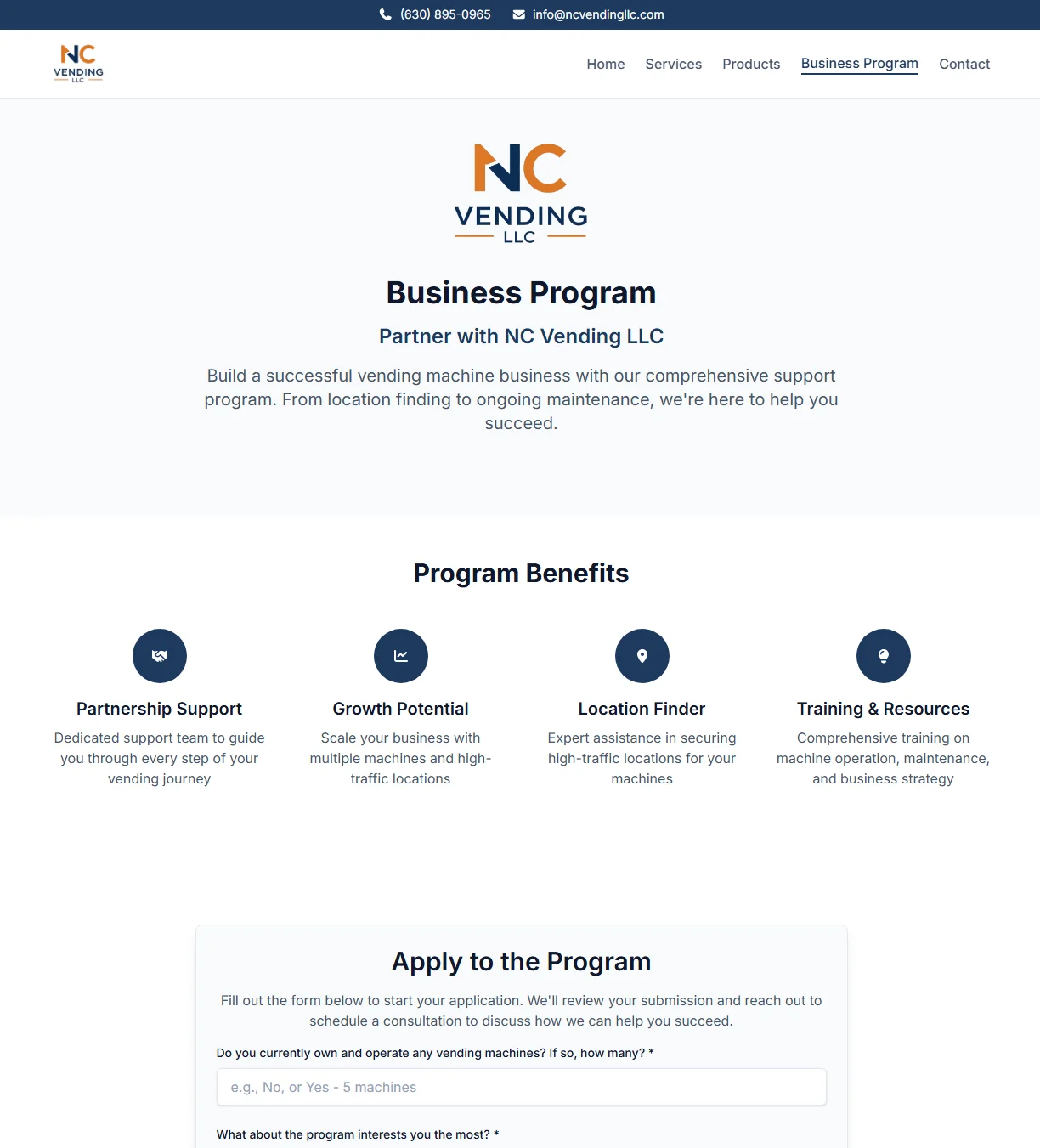 Professional business program page