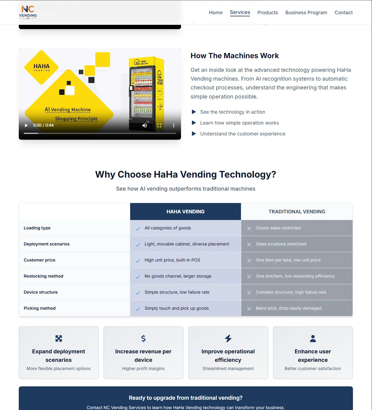 On-brand services page with comparison table