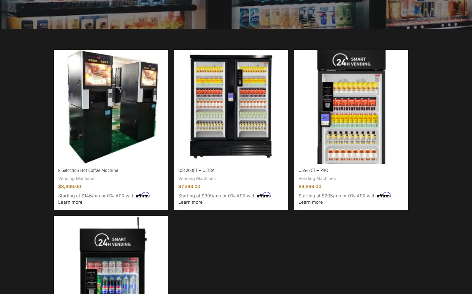 Old machines page with shopping cart and pricing