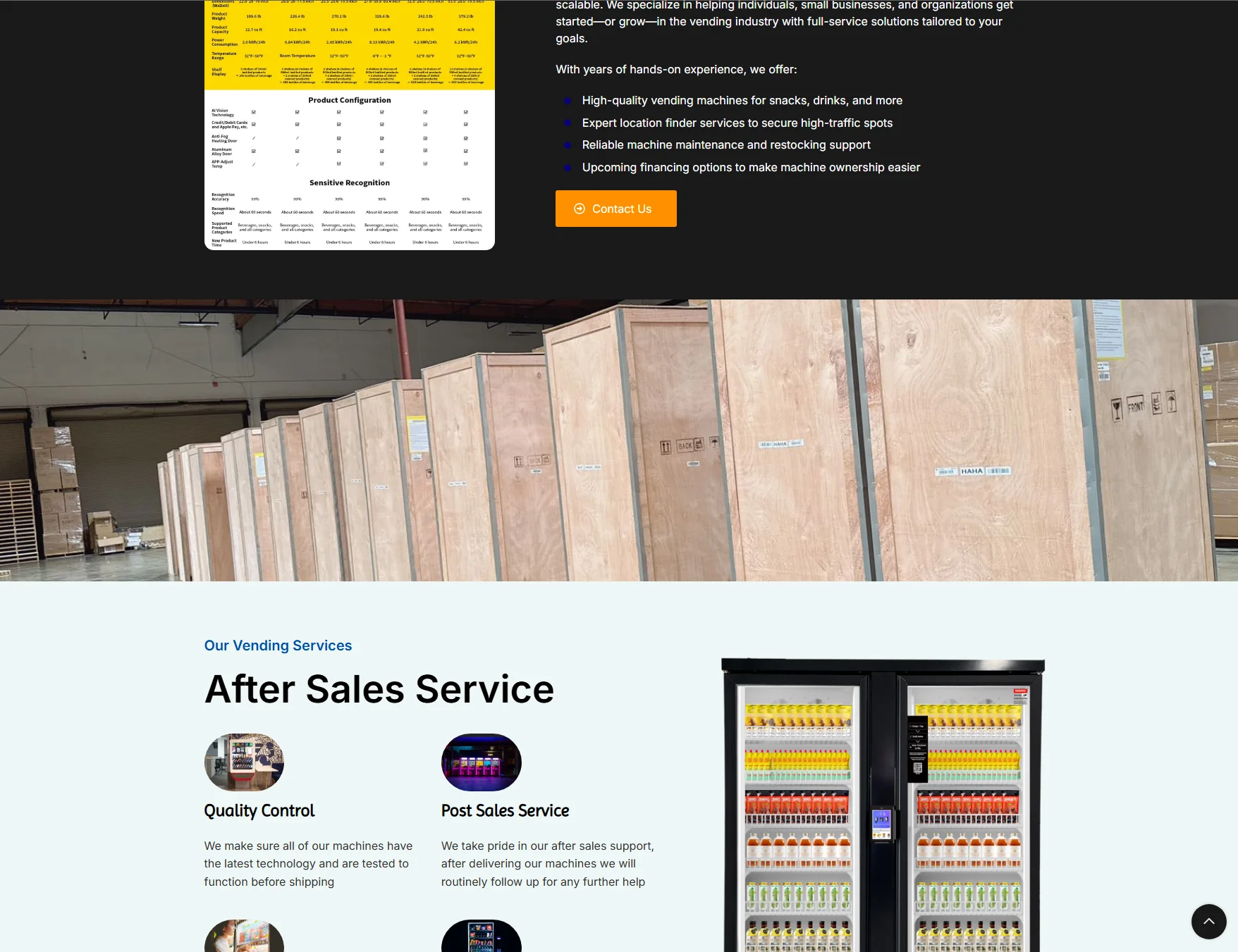 Warehouse photo of machines in crates