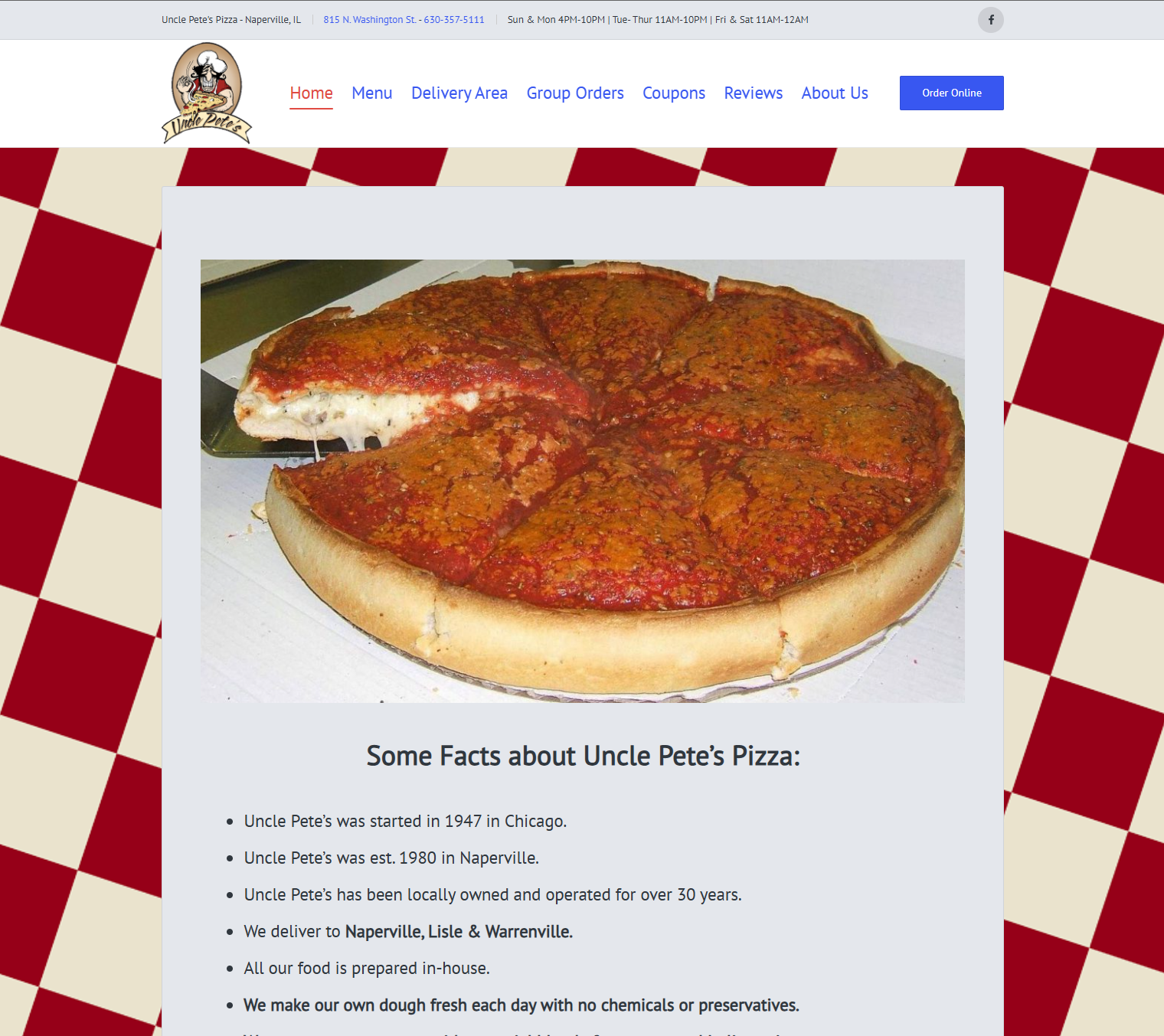 Old Uncle Pete's Pizza landing page