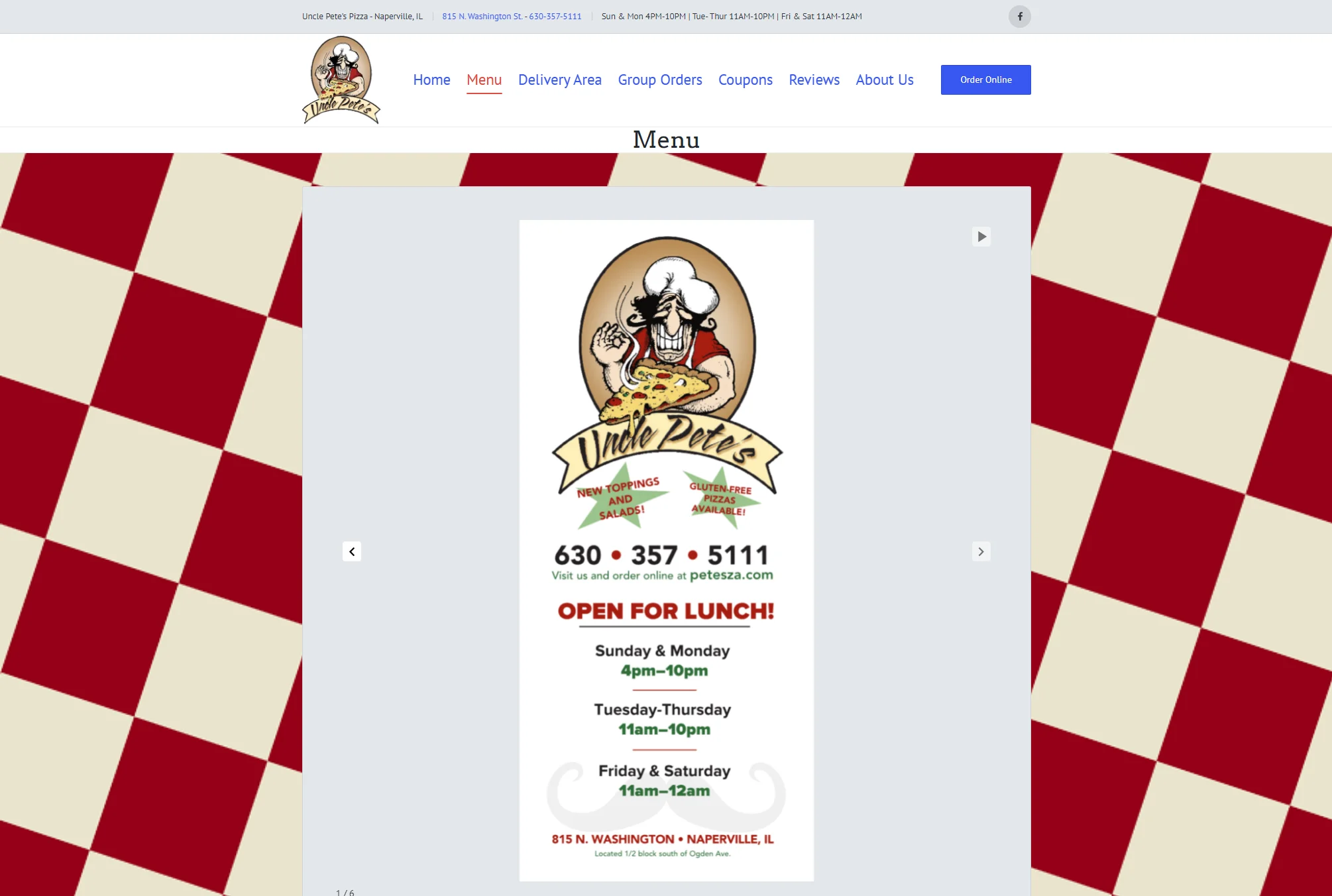 Old menu page showing image slideshow